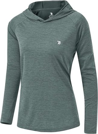 Green women's long-sleeve lightweight hoodie with a minimalist design and small logo on the chest