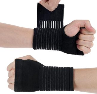 Black adjustable wrist support wraps for joint protection and compression during exercise or sports activities