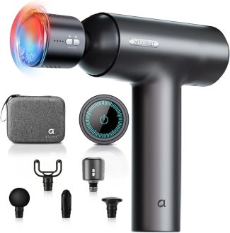 Arboleaf massage gun with four attachments and carrying case for muscle relaxation and recovery therapy