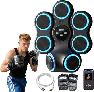 Boxing training device with LED targets, MMA gloves, and a smartphone app for interactive workouts and data tracking
