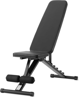 Adjustable weight bench for home gym, black, foldable with padded seat and backrest for strength training exercises