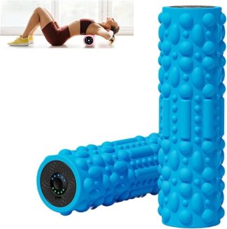 Blue textured foam roller for muscle massage and exercise recovery