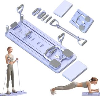 Portable fitness resistance band set with adjustable base for home workouts. Perfect for strength training exercises