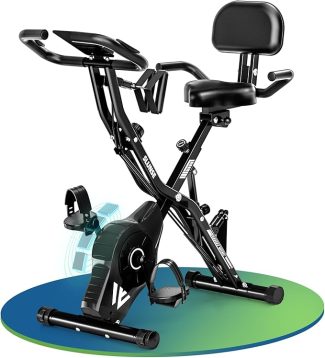 Foldable exercise bike with backrest and adjustable resistance, perfect for home workouts and fitness training