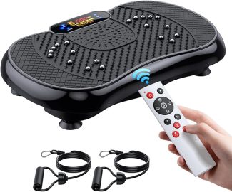 Vibration plate with remote control and resistance bands for home fitness and exercise sessions